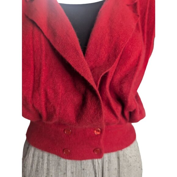 VTG 80's Red Lambswool & Rabbit Fur Sweater Vest w/ Double-Breasted Buttons Sz P - Picture 4 of 10